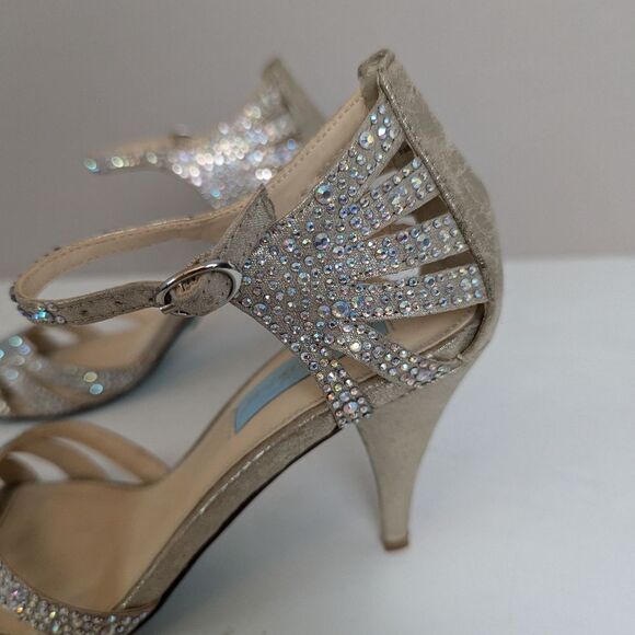 Betsey Johnson Blue Sweet Rhinestone Pumps – Size 6 Gold Heels – 3" Bridal Dress - Picture 4 of 13